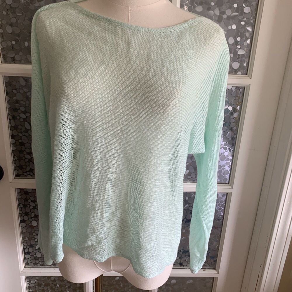 Eileen Fisher Summer Top  Knit Pullover PP/PTP Aqua Green Lightweight Lagenlook